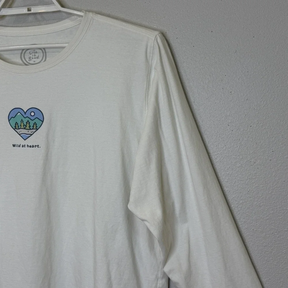 Life is Good Relaxed Fit T-Shirt Womens XXL Off White Wild at Heart Long Sleeve